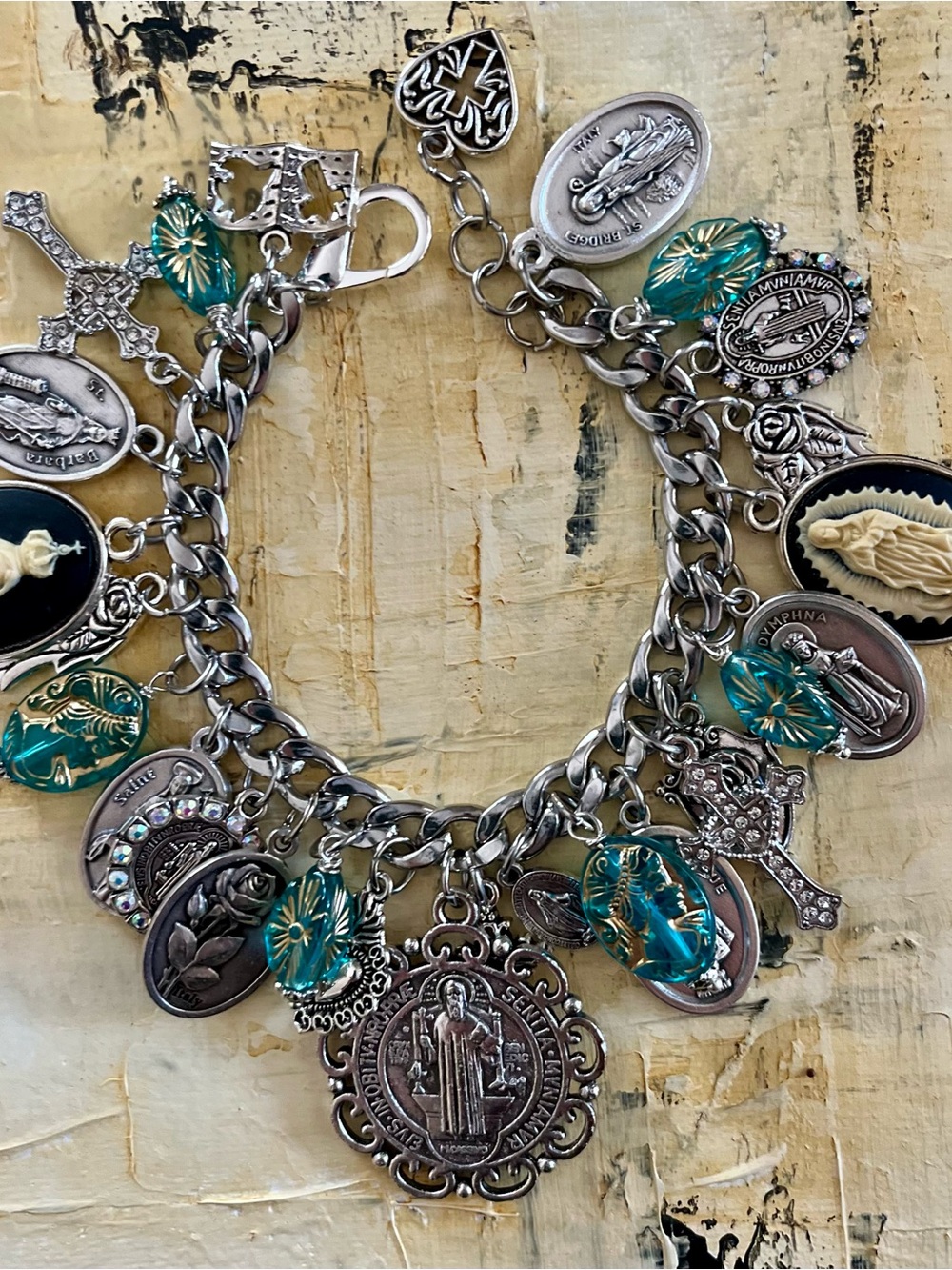St Benedict and Saints Catholic Charm Bracelet